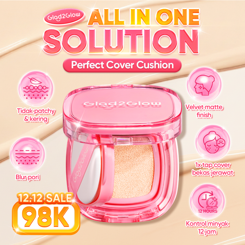 Cushion Glad2Glow Perfect Cover Cushion G2G Cushion Pink Cushion Matte Finish Full Coverage Oil Cont