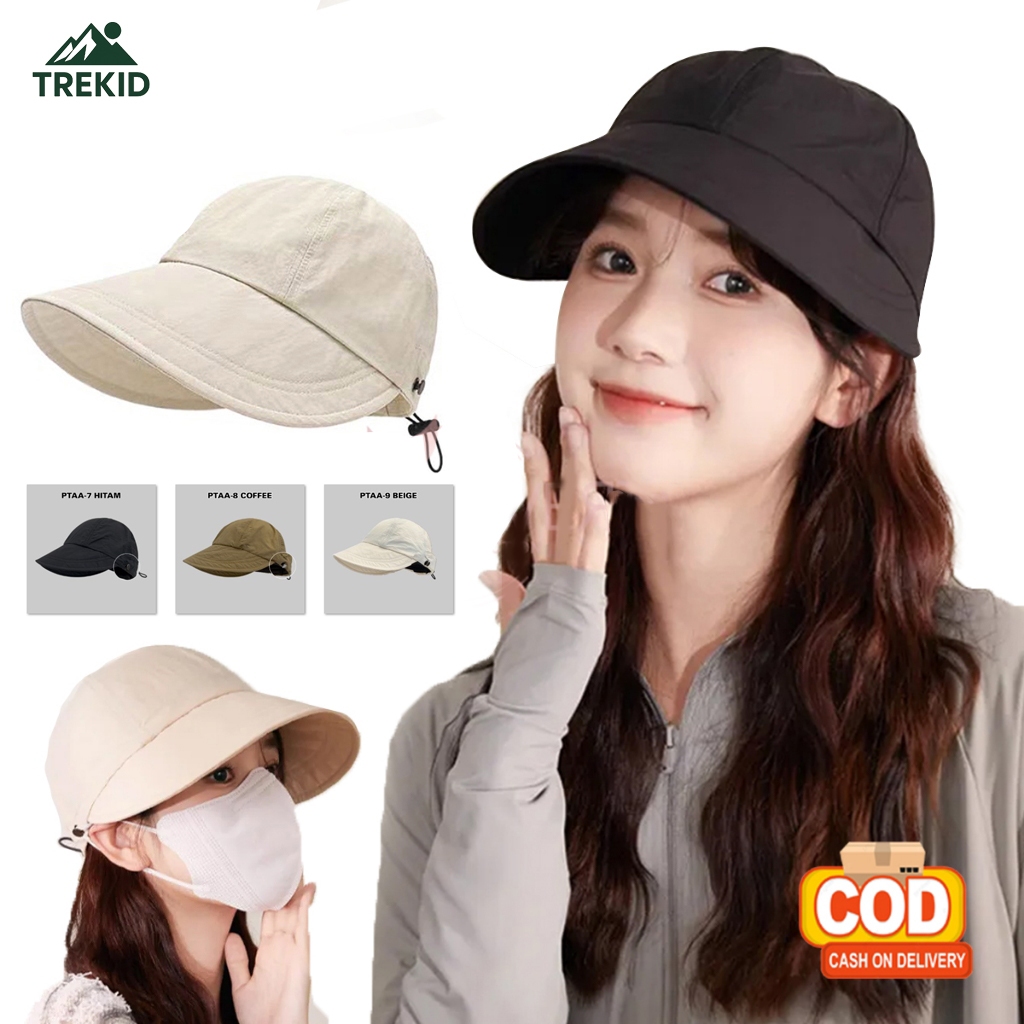 Topi Wanita Tepi Lebar Lipat Korea – Topi Pantai Portabel Anti UV, Cocok untuk Olahraga, Berhijab, F