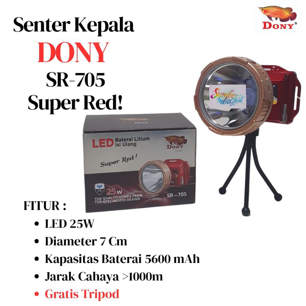 Senter Kepala LED Dony SUPER RED 25W 25W SR-705 Anti Air Outdoor FREE TRIPOD Cahaya Putih / Kuning O