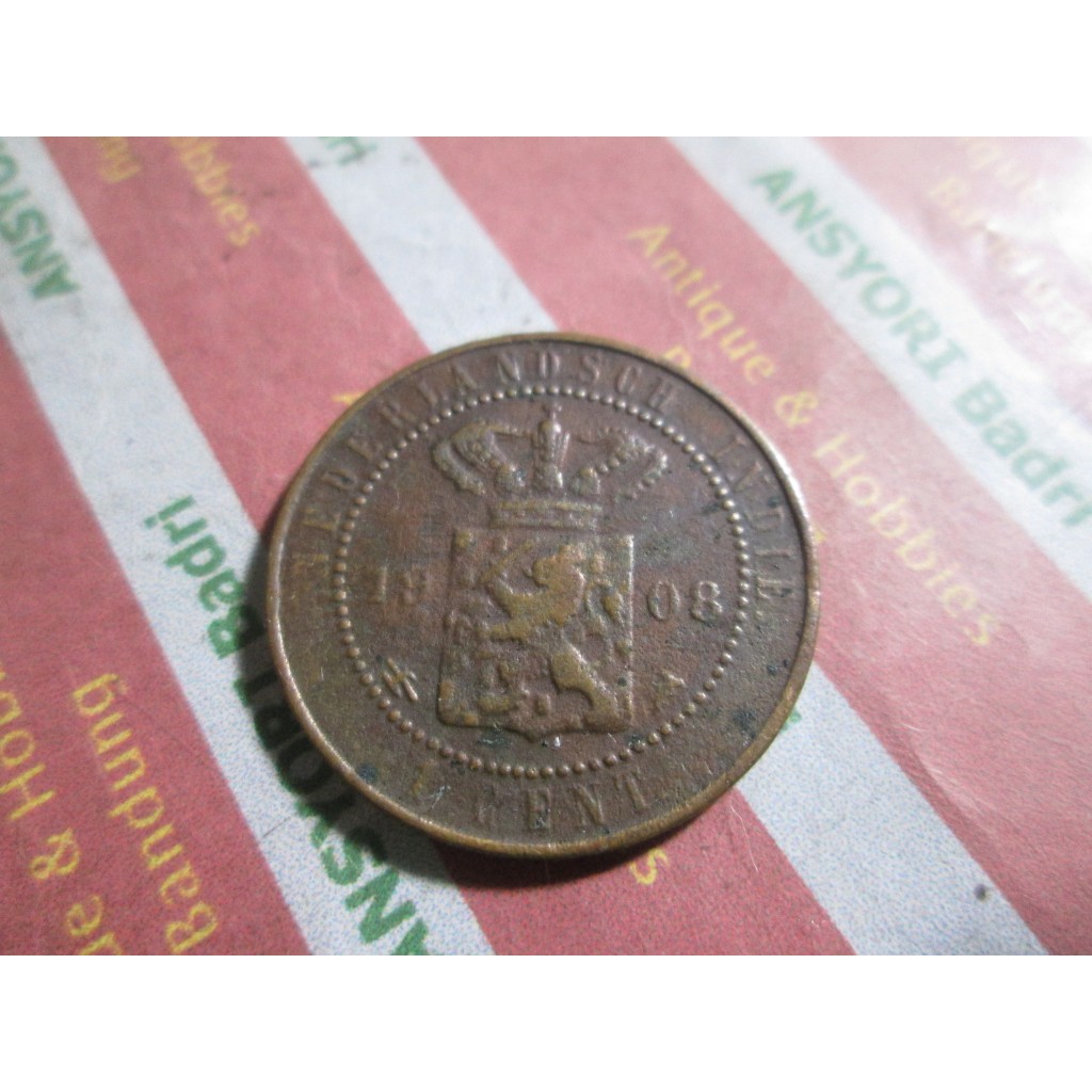 koin benggol 1 cent ndederlandsh indie 1908 iklan m180