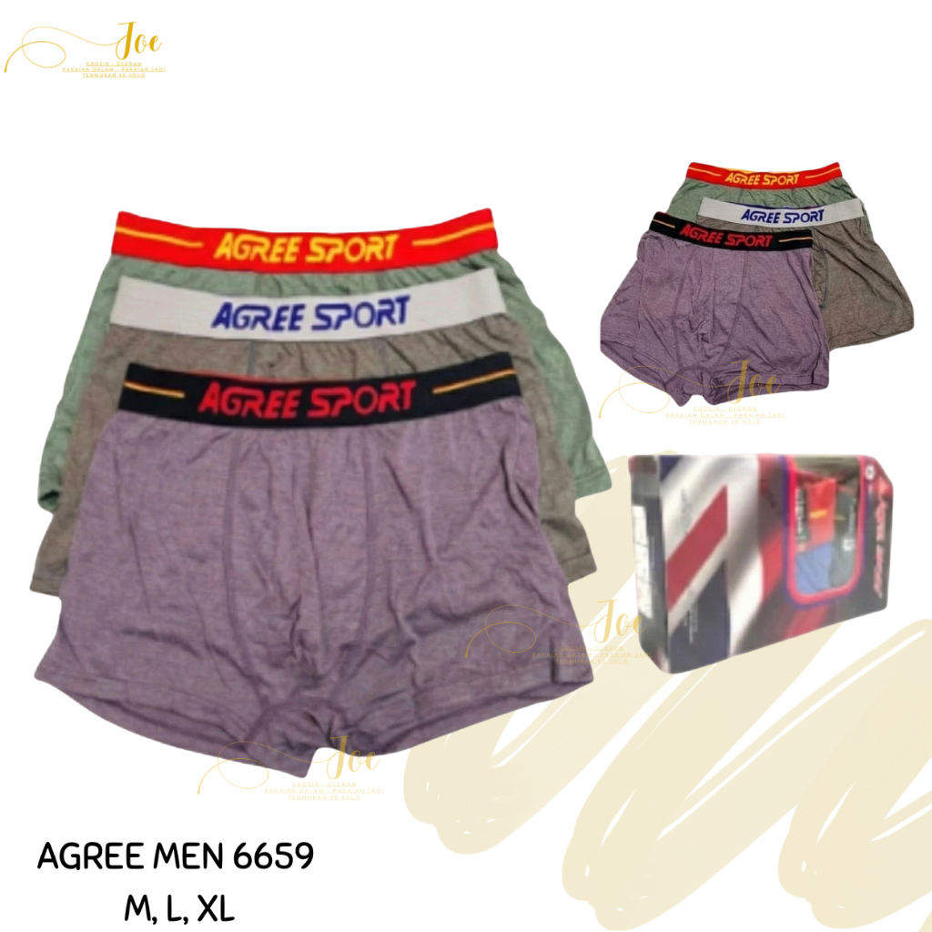 ISI 3 / CD Pria AGREE 6659 Model BOXER / Pakaian Dalam Cowok Ukuran M-XL Grosir - JOE