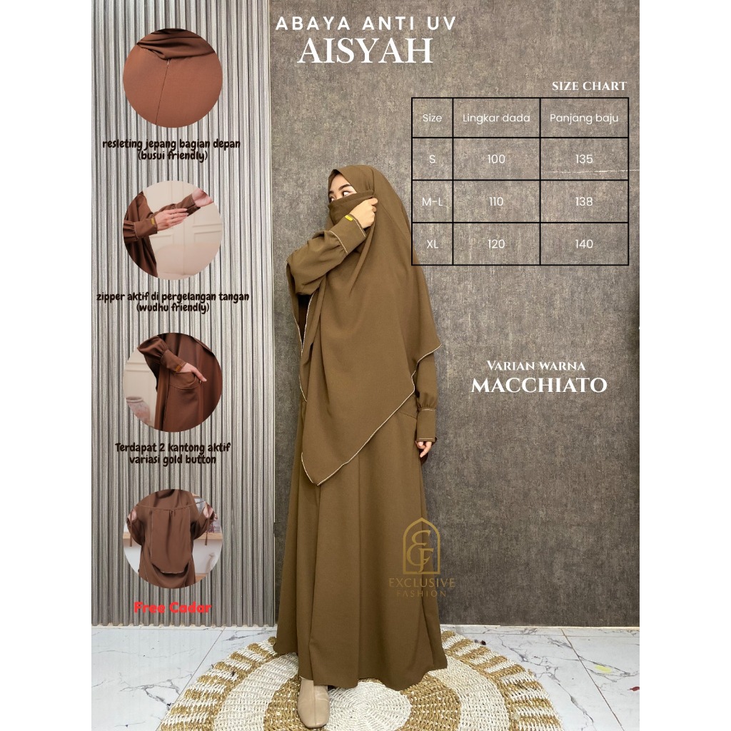 Abaya anti UV Aisyah Premium | Bahan anti UV Gamis Syar’i Elegan Free Cadar ori by Exclusive Fashion