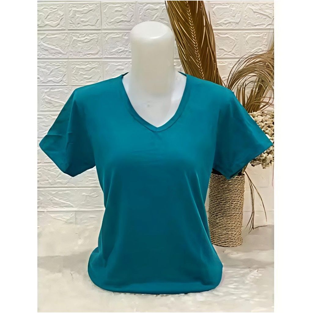 [New] Atasan Kaos Wanita V Neck Biru Turkis Turquoise