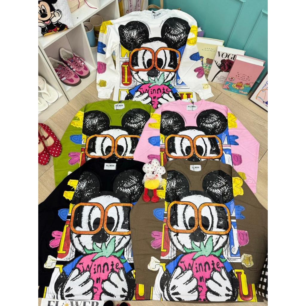 Hanolshop Kaos Import FLOWER Motif Winnie Pine - Lengan Panjang - Kaos  Oversize Import Bangkok Moti