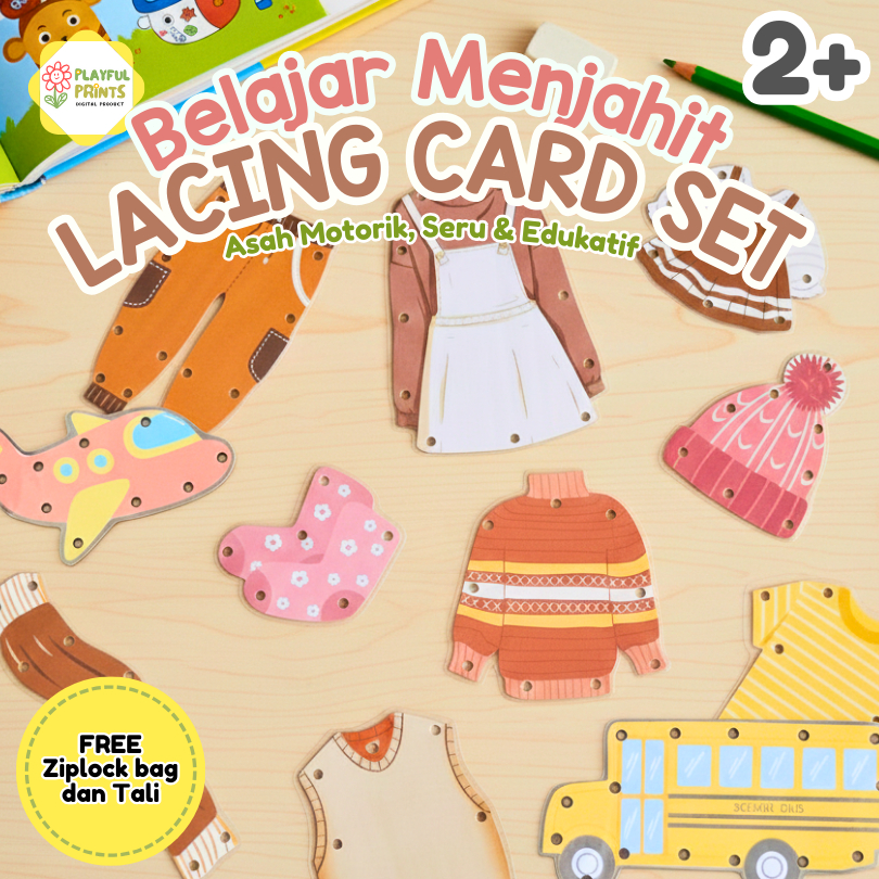 Pretend Play - Mainan Edukasi Anak Lacing Card - Belajar Menjahit Seru Montessori Play Set