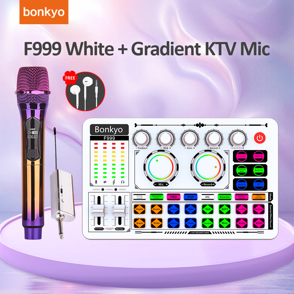 Bonkyo Peralatan siaran langsung F999 set lengkap sound card komputer ponsel bernyanyi mikrofon kara