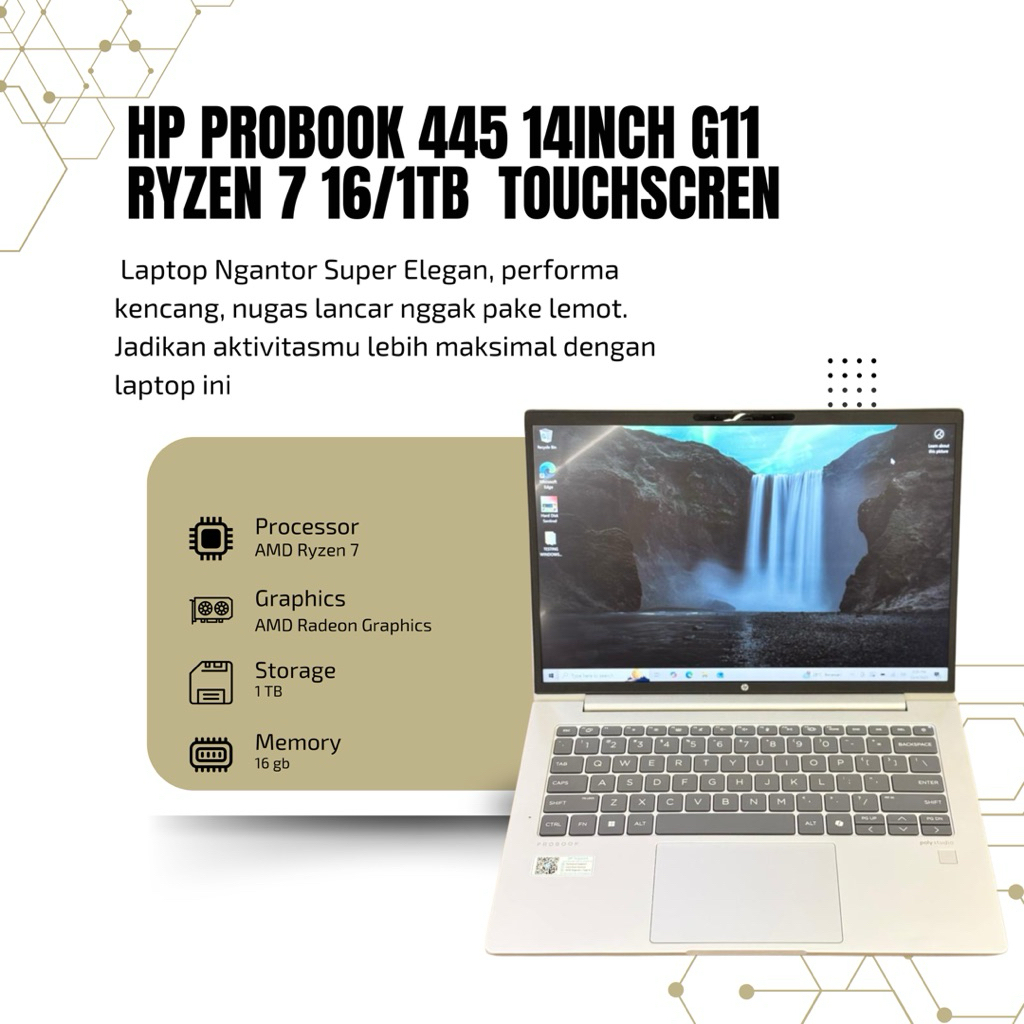 Hp Probook 445 14inch G11 || AMD RYZEN 7 Memori 16 gb Ssd 1 TB