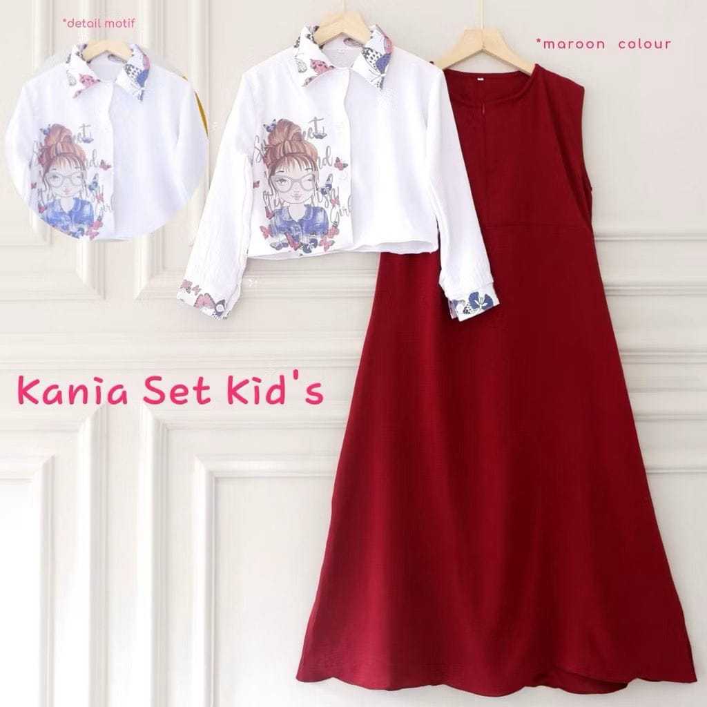 KANIA SET INNER KIDS 7-15TAHUN CRINKLE PRINTING // GAMIS CARDIGAN ANAK // GAMIS ANAK REMAJA // GAMIS