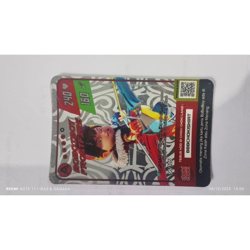 kartu boboiboy boboi boy frost fire choki