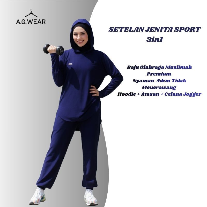 Setelan Jenita Olahraga Wanita Muslimah 3in1 Terbaru Lengkap | Sport Hijab Adem Nyaman Anti Menerawa