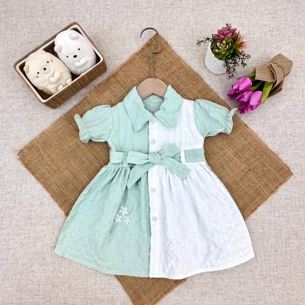 Baju Bayi Perempuan 6 12 Bulan | Dress Bayi Perempuan | Kancing Depan Kombinasi Warna