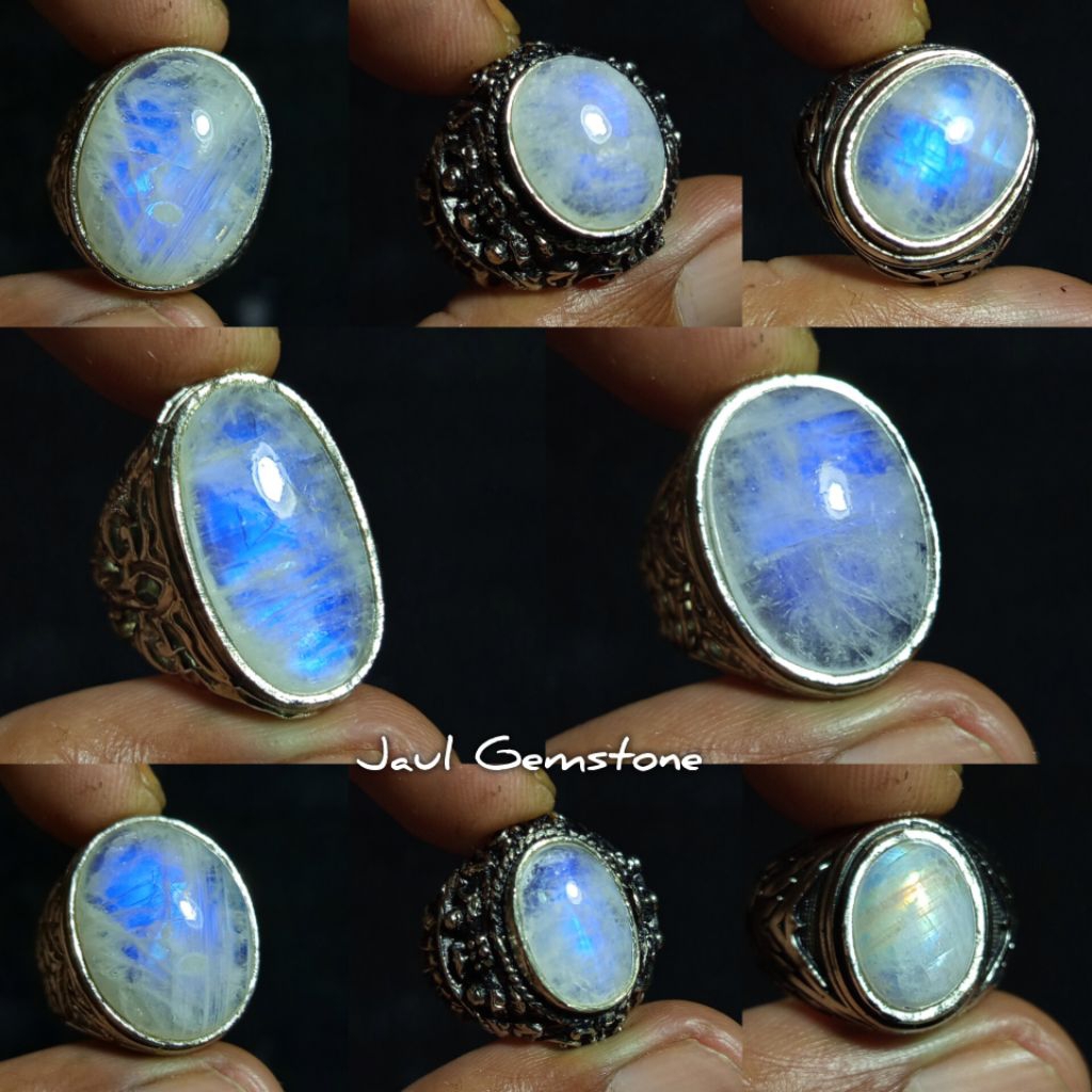 NATURAL BIDURI BULAN MOONSTONE KLEP BIRU/CINCIN BIDURI BULAN AIR LAUT