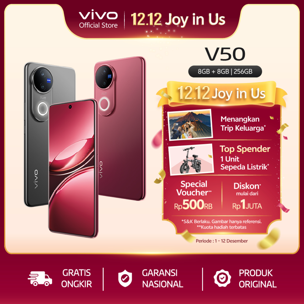 [ONLINE EXCLUSIVE] vivo V50 5G (8/256) Rounded-edge Design, ZEISS Group Potrait, 6000mAh Battery+90W