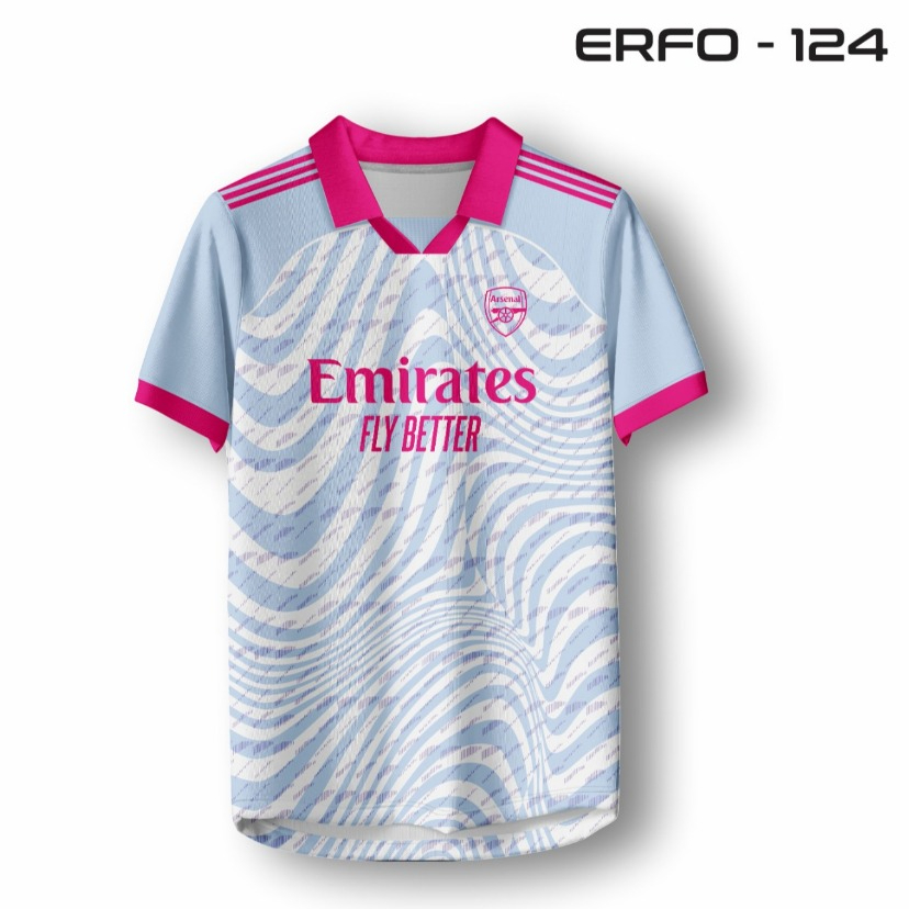 Jersey Arsenal Third Terbaru Biru Muda Pink Motif Gelombang Grade Ori ERFO.ID-124Jersey Arsenal Thir
