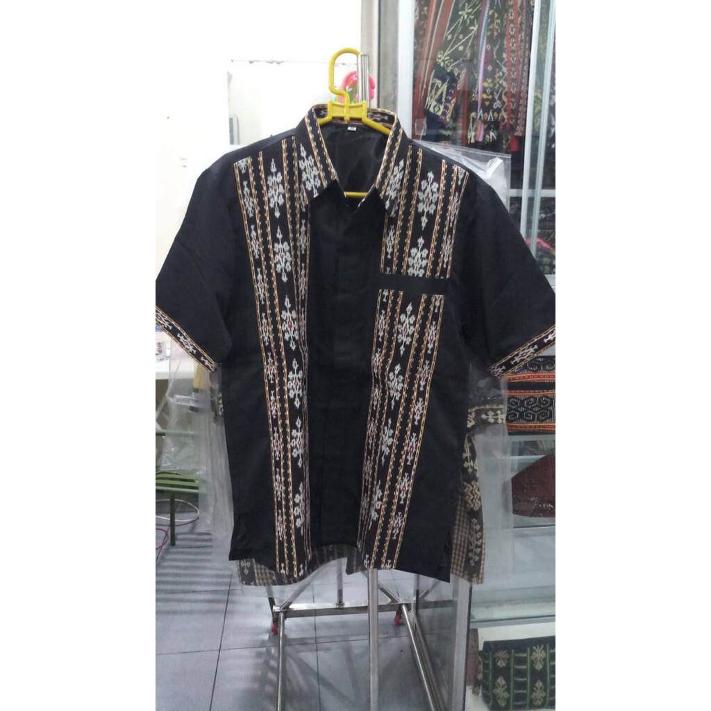 kemeja kombinasi tenun pria