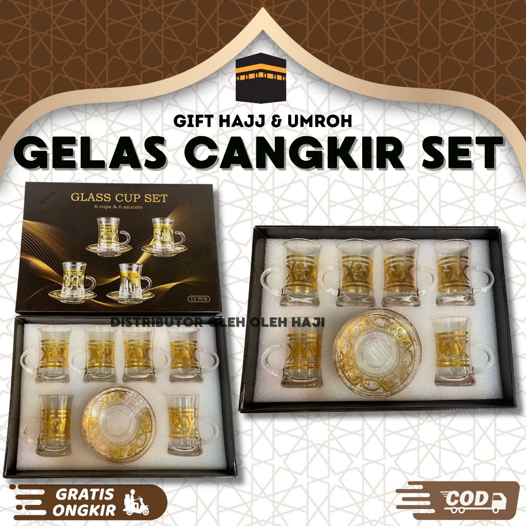 GELAS CANGKIR TATAK 1 SET BERISI 6 GELAS DAN 6 PIRING GELAS SET ANTIK UNTUK NGOPI NGETEH UNTUK SUGUH
