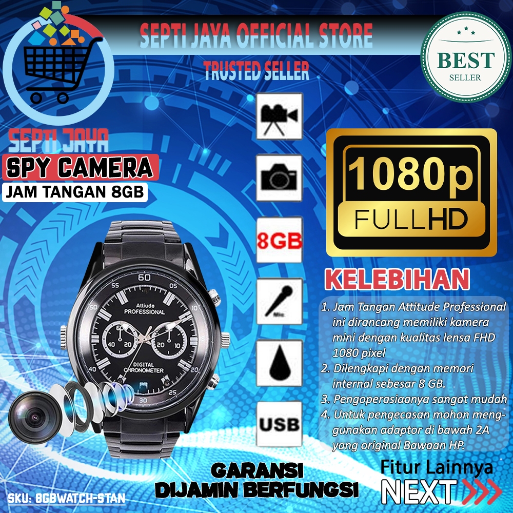 Smartwatch Kamera Spy 1080P Jam Tangan Spy Camera Watch Perekam Rahasia 8GB Night Vision WATCHCS8GB