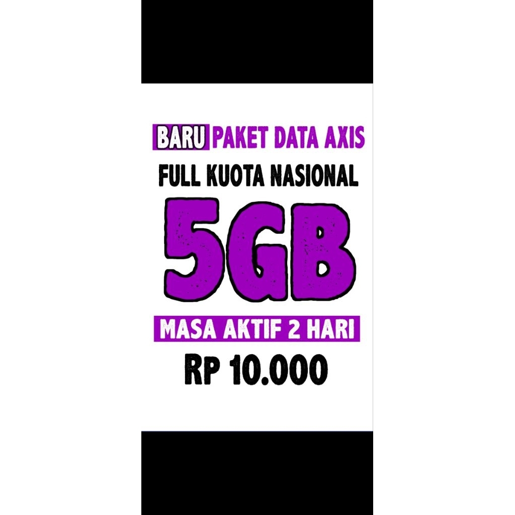 VOUCHER AXIS 5GB 2HARI NASIONAL FULL KUOTA UTAMA