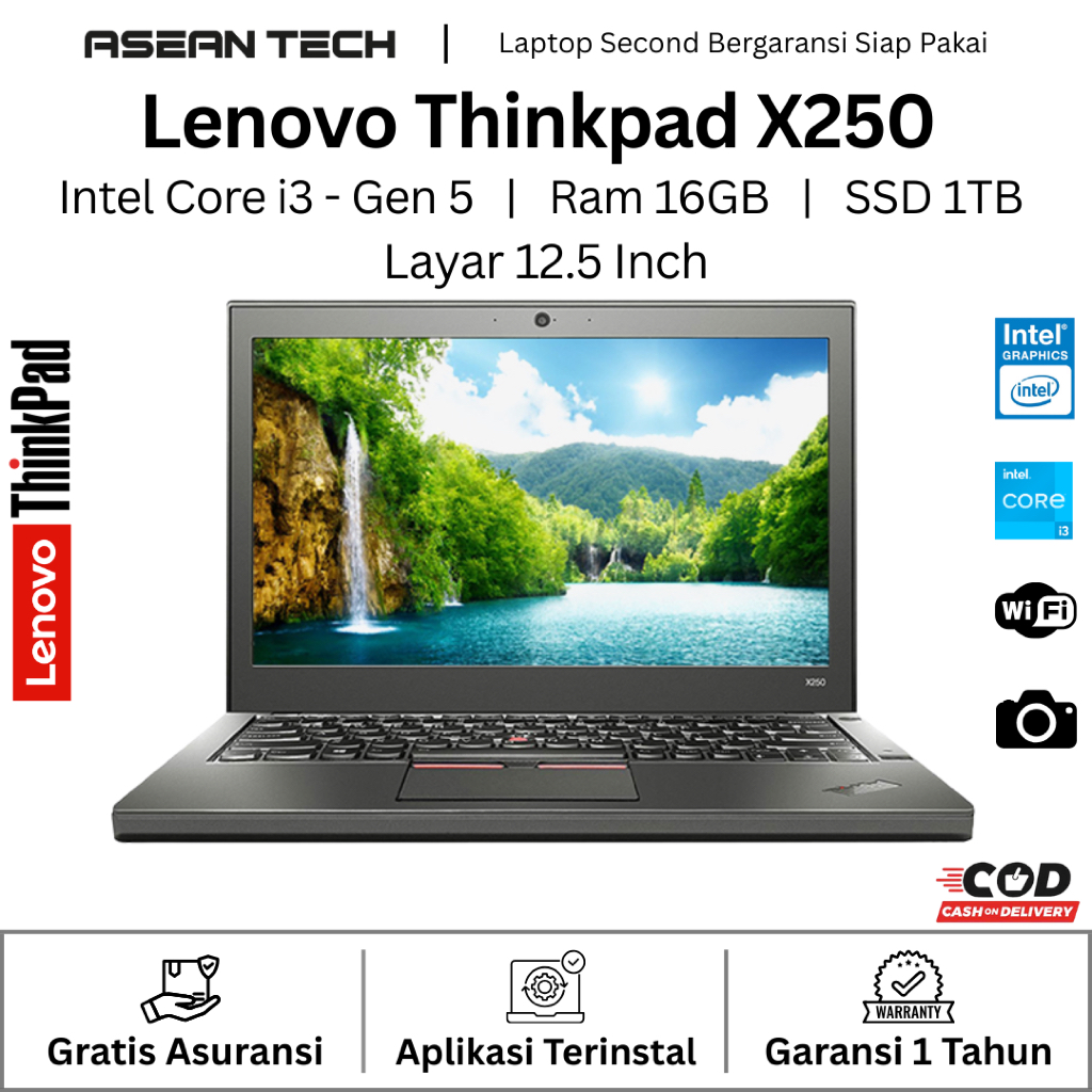Laptop Lenovo Thinkpad X250 X240s Core i5 Ram 16GB SSD 1TB Laptop Bekas Original Bergaransi