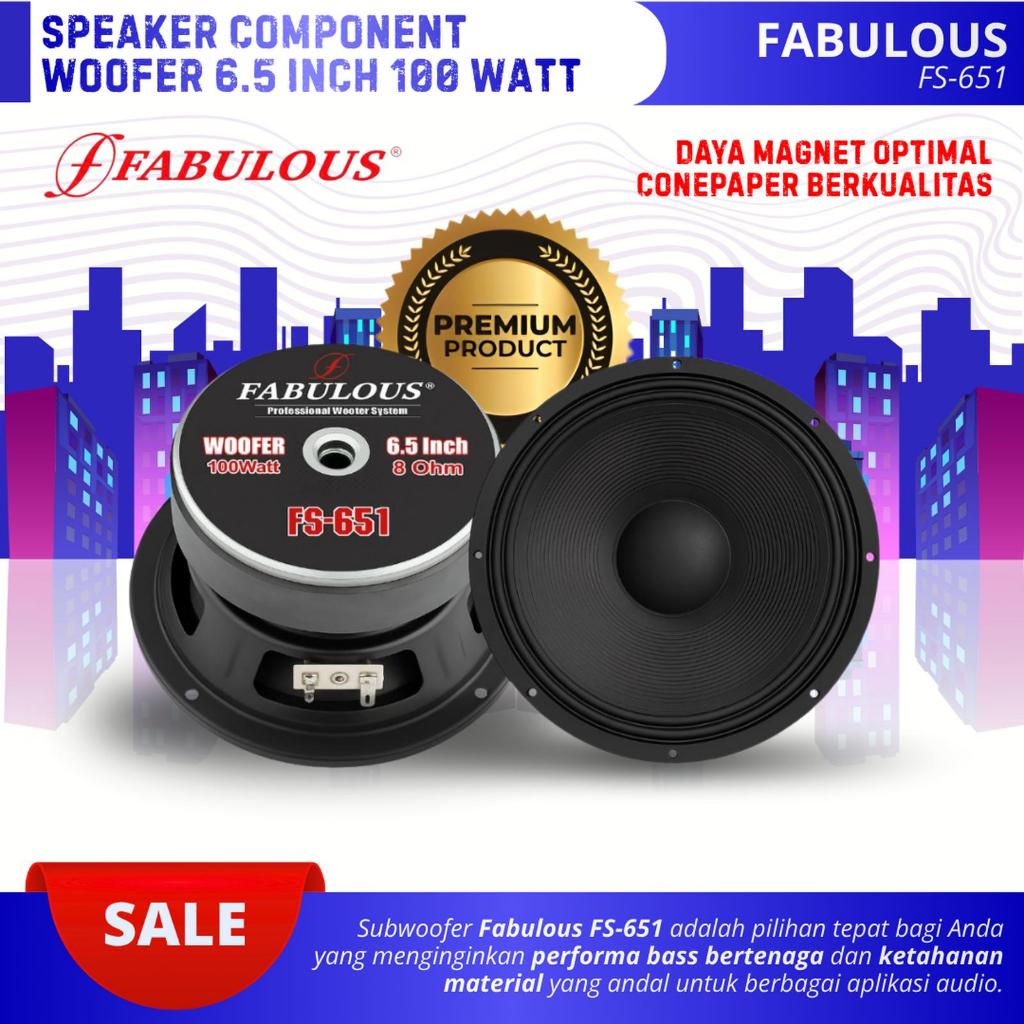 Subwoofer Speaker 6.5 Inch Fabulous FS-651 Power 100 Watt 8 Ohm Woofer 6.5 Inch Double Coil Komponen