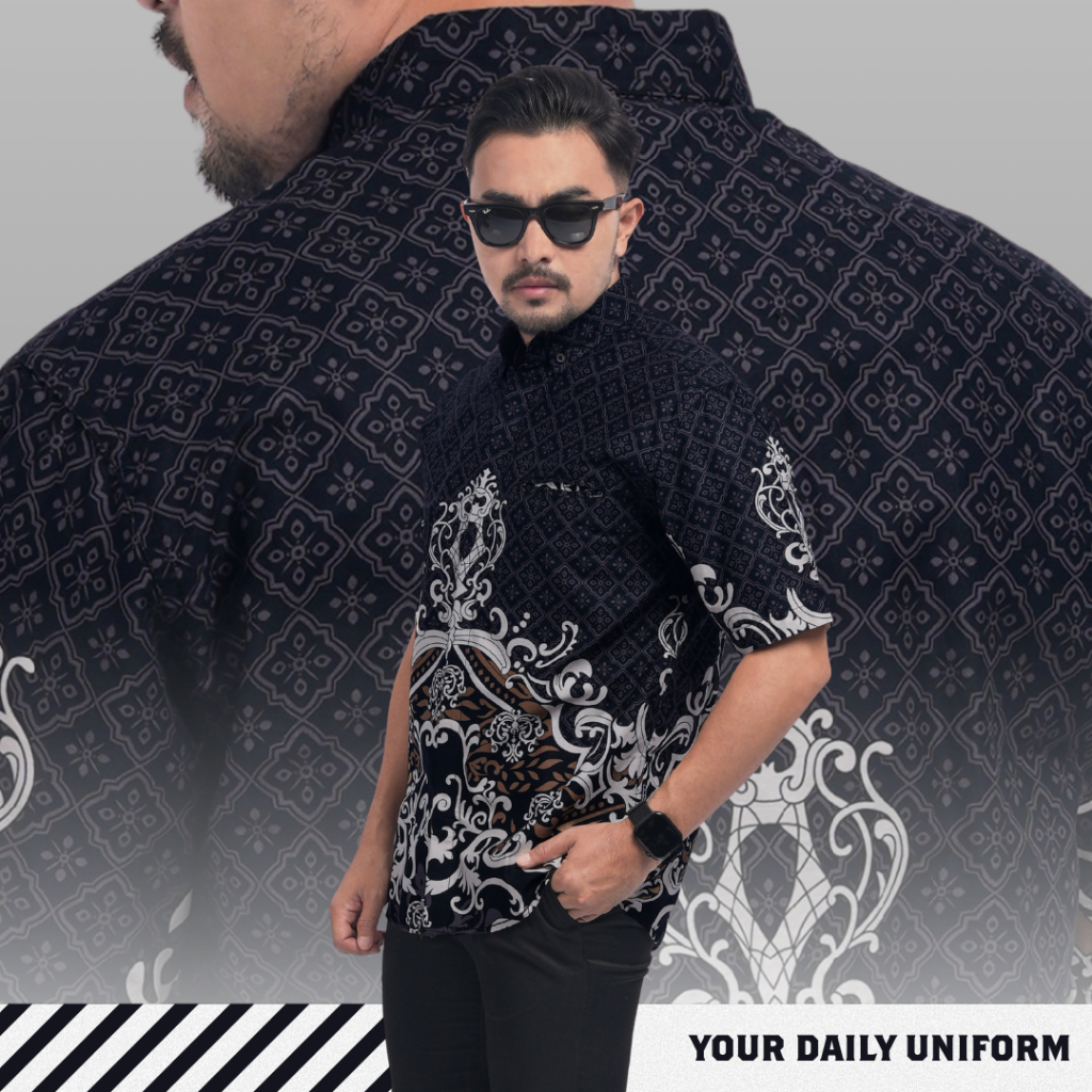 DGM Kemeja Batik Pria Slimfit Lengan Pendek Lapis Puring Premium Batik Furing Sido Mukti Kawung Pane