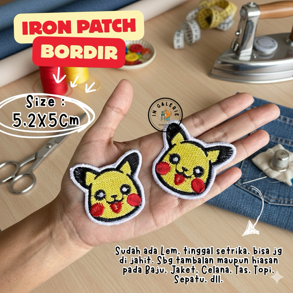 (SDH ADA LEM) TINGGAL SETRIKA BSA DI JAHIT EMBLEM BORDIR PIKACHUU IRON PATCH BORDIR PIKACU PATCH IRO