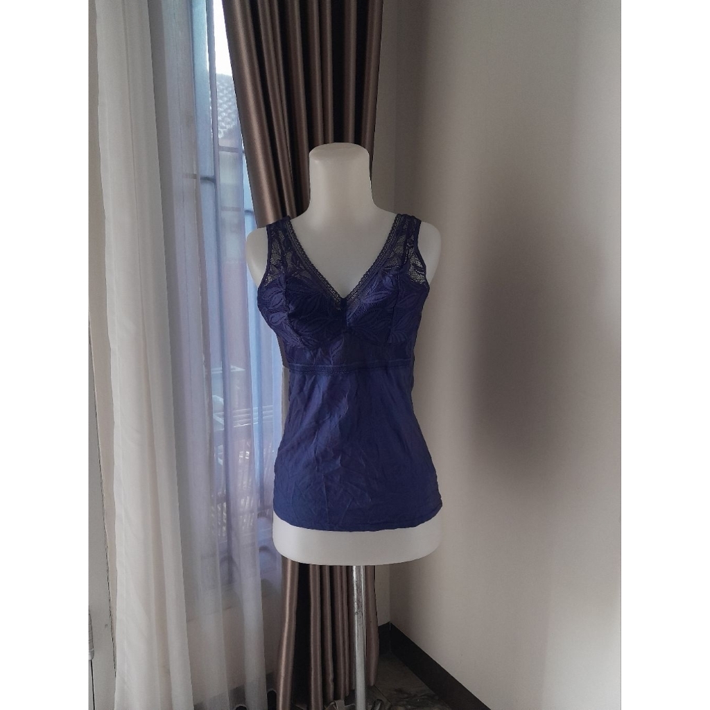 Tanktop Cup Bra Brukat Navy, Tanktop Bra Brukat