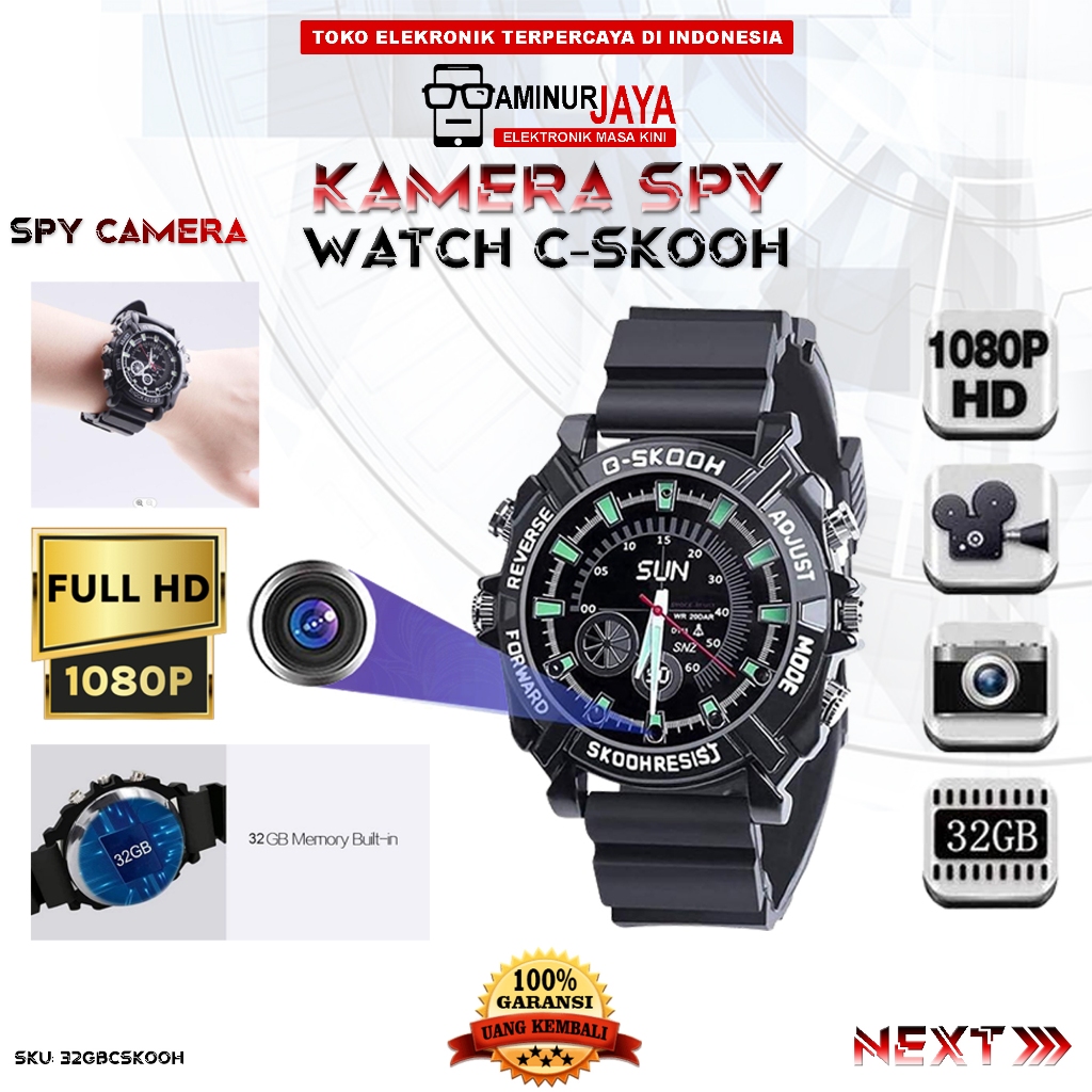 32GBCSKOOH Jam Tangan Spy Cam 1080P 32gb Kamera Tersembunyi Infrared Night Vision Sensor Gerak Camer