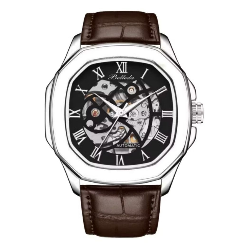 BUY 1 GET 1 JAM TANGAN PRIA WANITA ORIGINAL AUTOMETIC BELLEDA 9484 KULIT