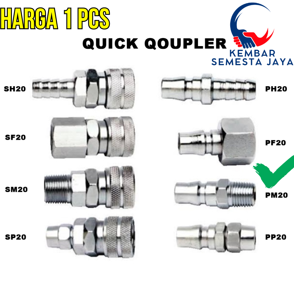 Quick Coupler Compressor PM-20 Sambungan Selang Kompresor PM20 PM 20 Nepel Coupling Sambungan Selang