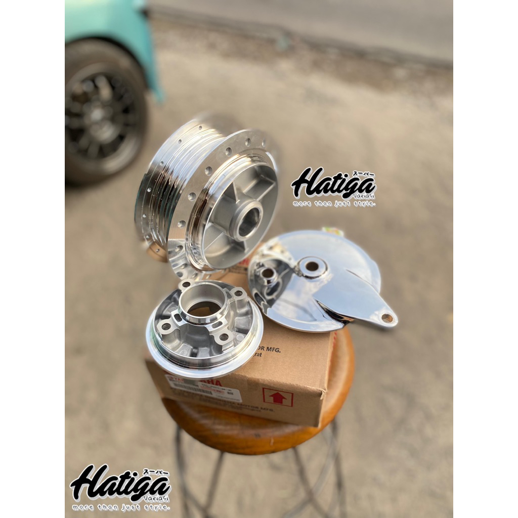 TROMOL BELAKANG RX KING SET NAPGEAR BUBUT CNC + TUTUP KAMPAS CROM ORIGINAL YIMM YAMAHA