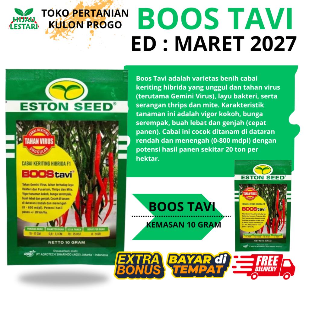 ORIGINAL BOOS TAVI 10 gr ED MARET 2027 DISKON 50 % Benih Cabai Keriting Hibrida Anti Virus Bostavi