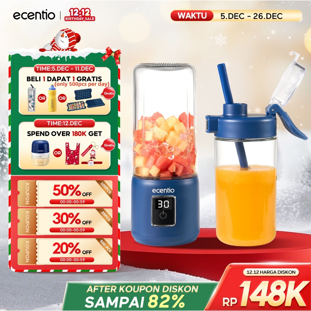ecentio LED touchscreen juicer portable Dual Cup blender jus buah 500ml+500ml Kaca Gelas blender kap
