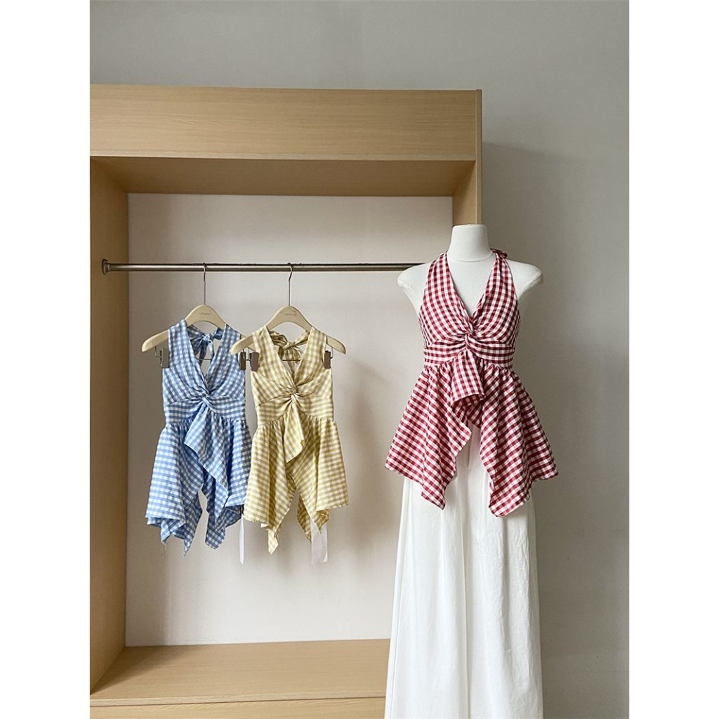 ENJIE | Halter Neck Top | Premium Basic Top | Top Halter Wanita | V-neck Rompi Crop | Atasan Korean 