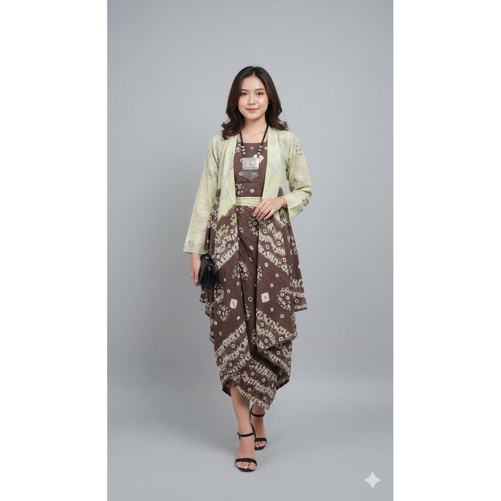 Set Rok Lilit Cardigan Lipat Jumputan Ecoprint
