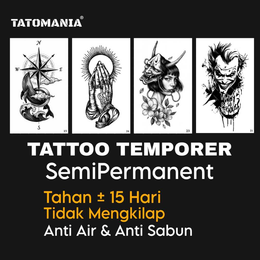 DuniaTato - Stiker tato temporer semi permanen anti air 11x18 Motif Gambar 1-50