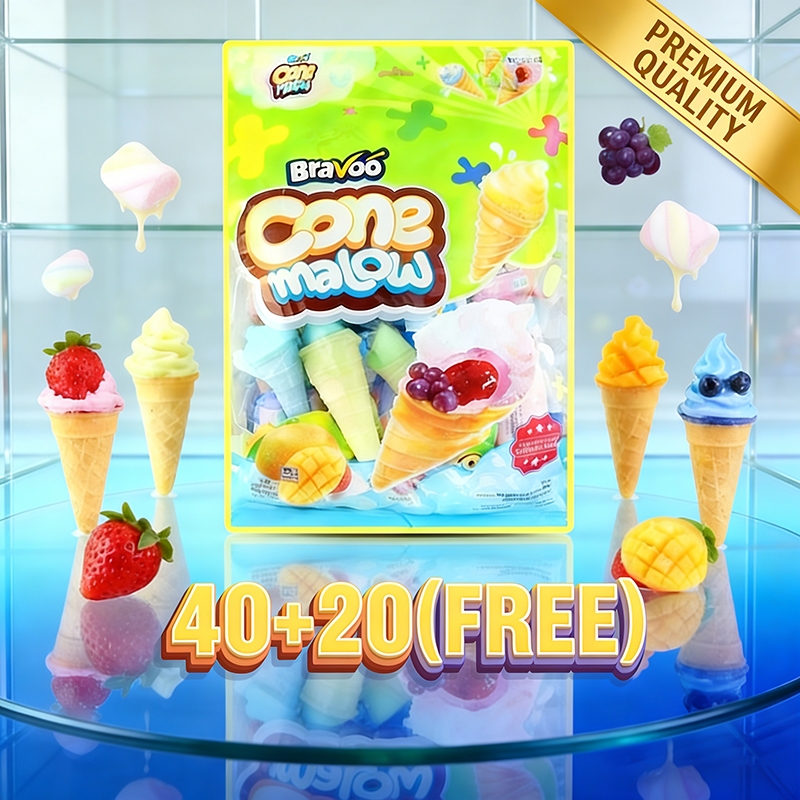 [Promo Hari Ini] Marshmallow Cone 40PCS+FREE 20PCSPandan/Anggur/Mangga Lembut Rendah Gula Halal BPOM