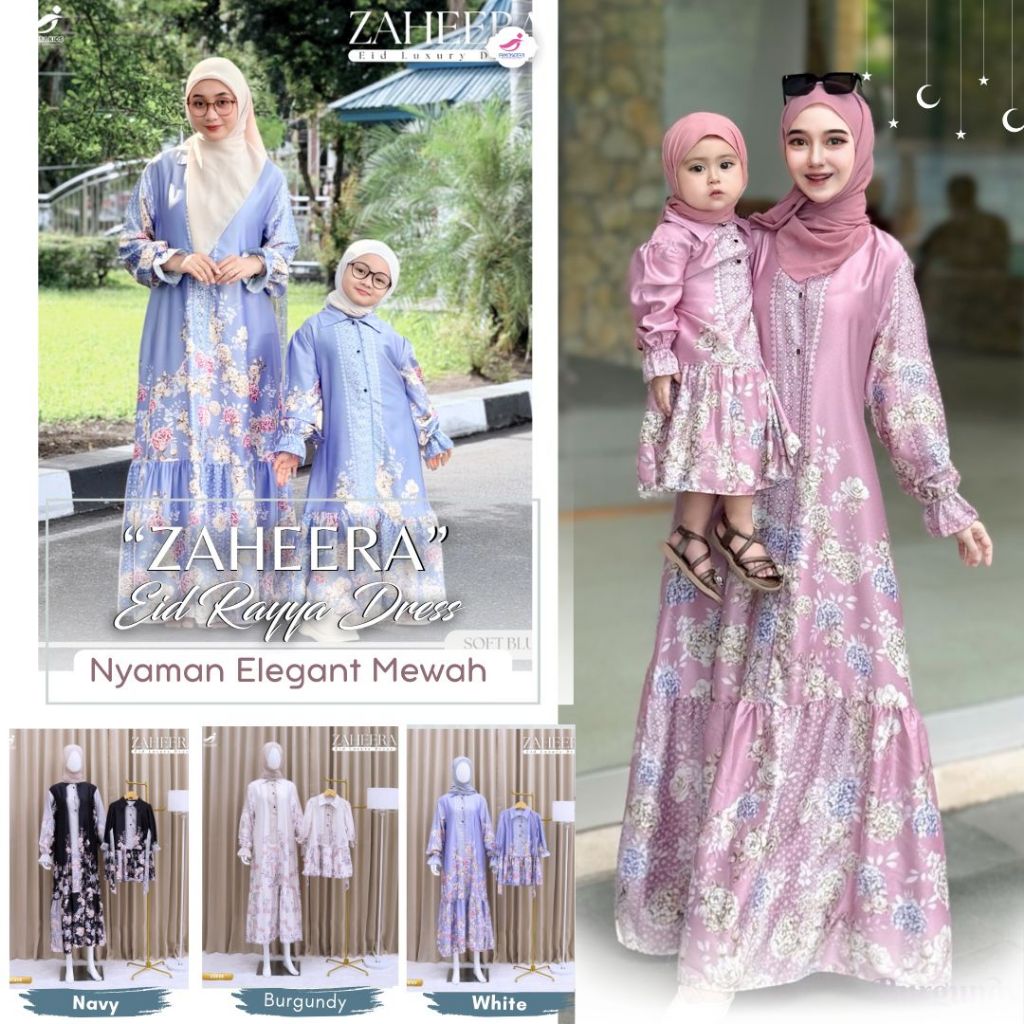 Gamis Couple ibu anak perempuan Dress Motif BungaTerbaru | Baju Couple Keluarga Zaheera- Zalira Kids