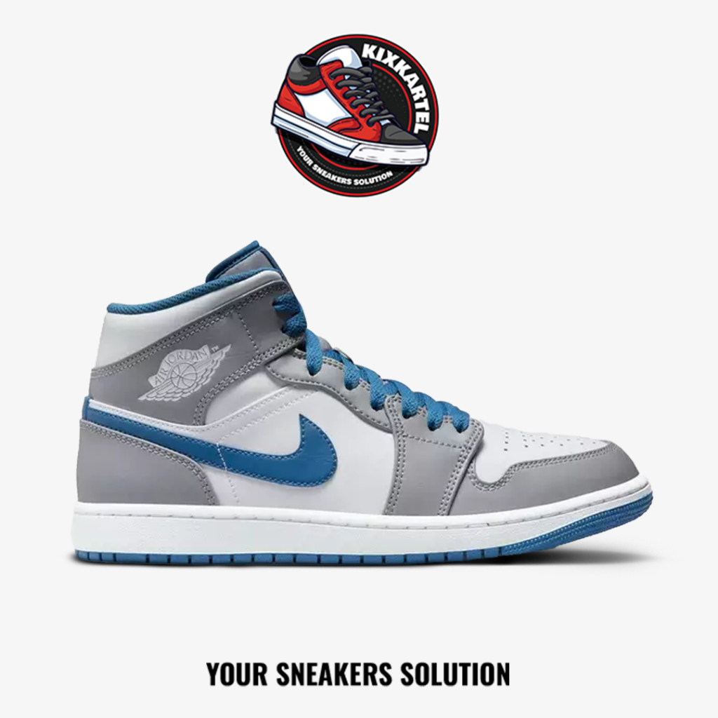 Nike Air Jordan 1 Mid True Blue Grey White Authentic