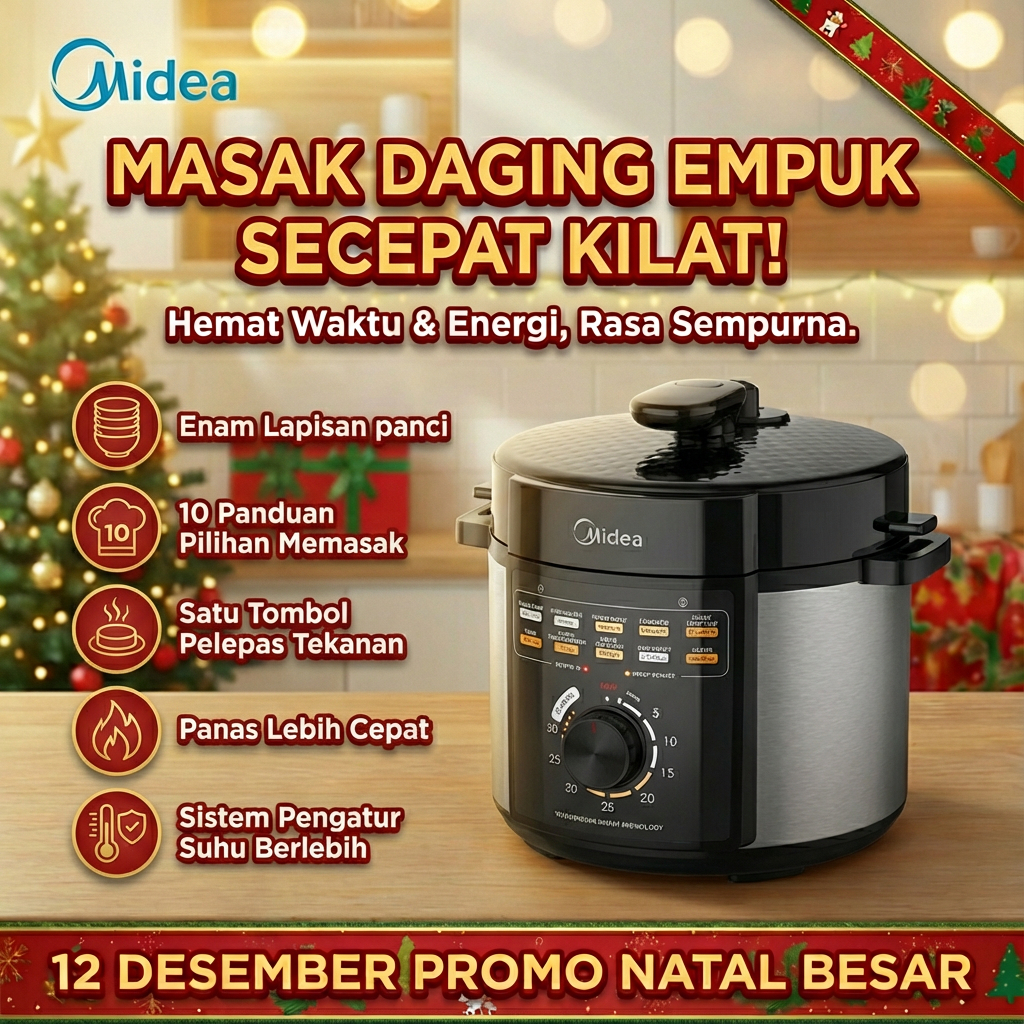 Midea 5 Liter Pressure Cooker Smart Electric Pressure Cooker Alat Memasak Cepat MPM50010AMG