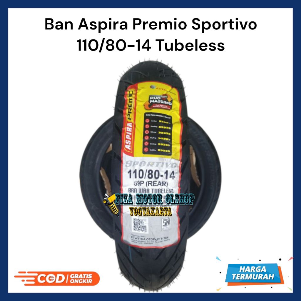 Ban Aspira Premio Sportivo 1 110/80-14 Tubeless Ring 14 Ban Aerox PCX ADV