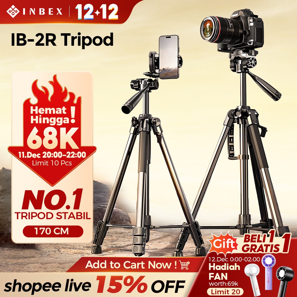 [15%OFF-PRO] INBEX IB-2R 170CM Tripod Kamera Hp Bluetooth Remote Aluminum Tripot Holder Konten Tongs