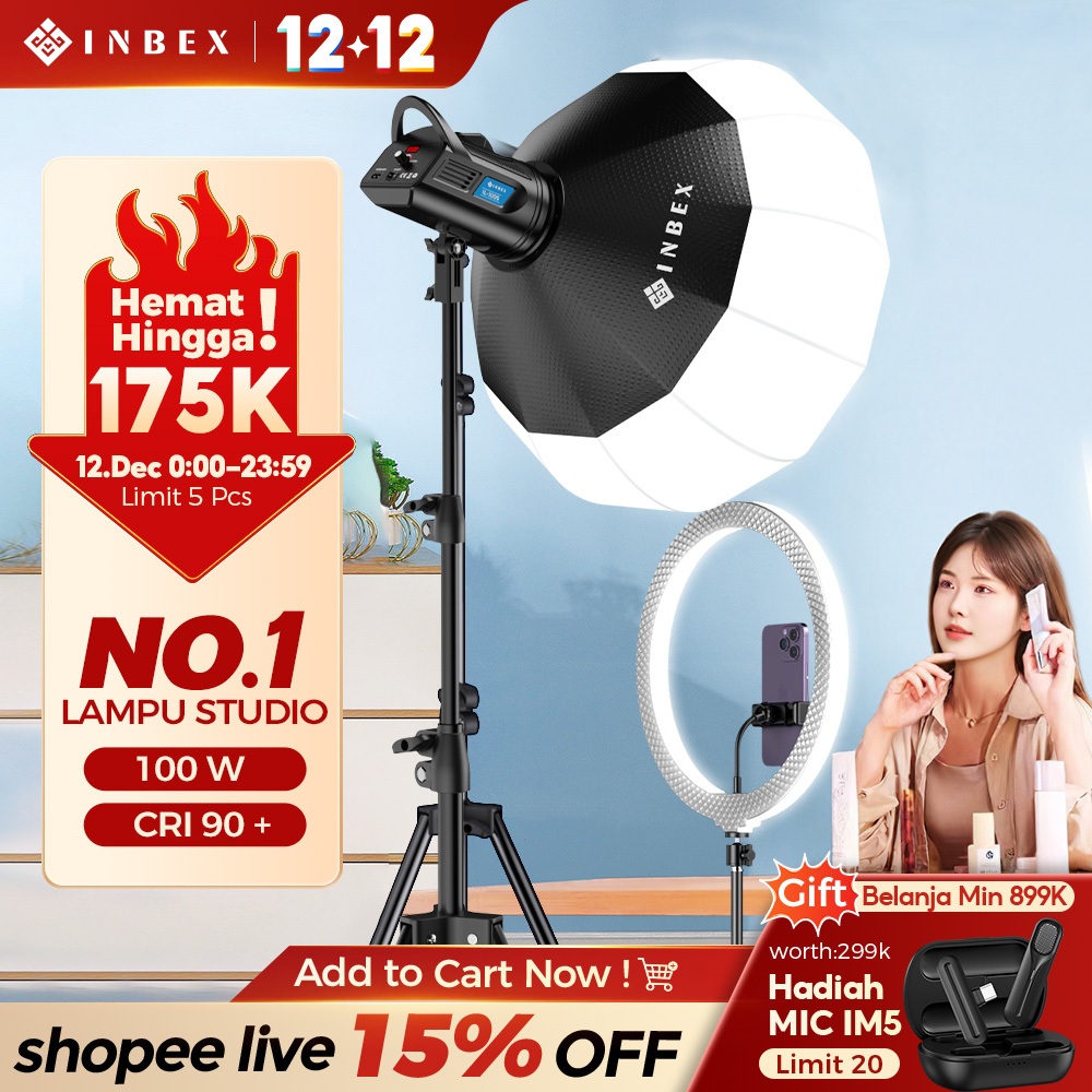[80K OFF-Garansi 1 Thn] INBEX IL-100S Lampu Studio Softbox Lighting Kontent Live streaming 100W Pemb