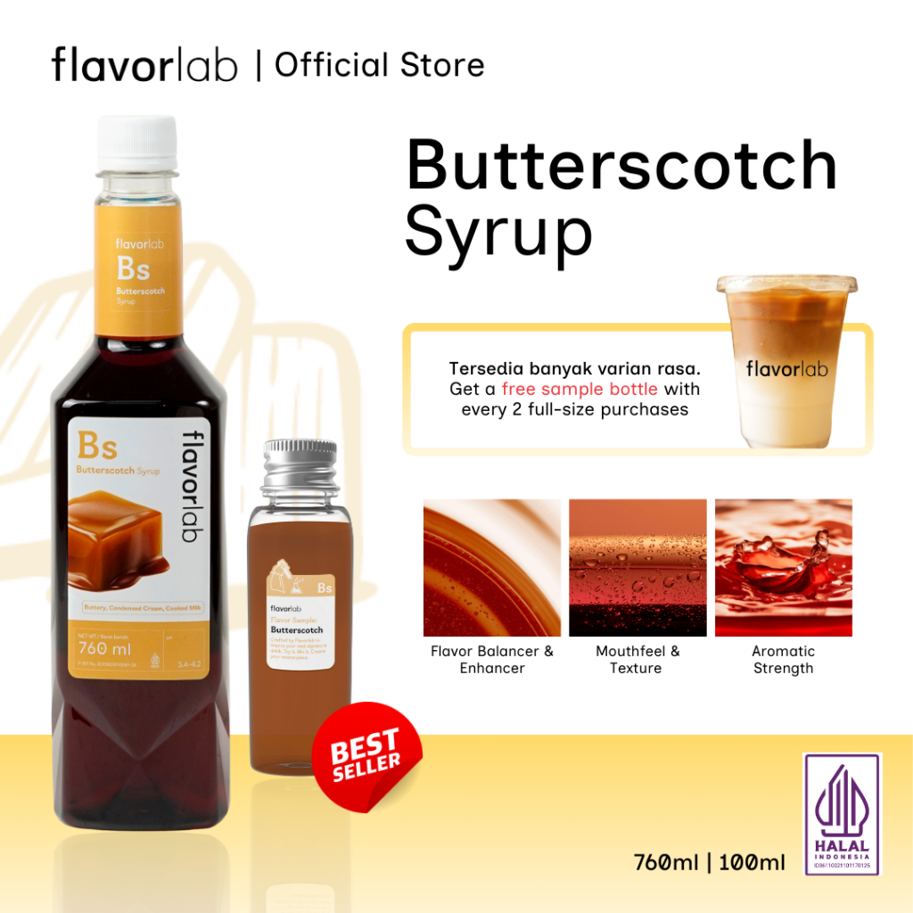 Flavorlab Butterscotch Syrup Halal 760ml Premium | Kopi Sirup Rasa Butterscotch Latte