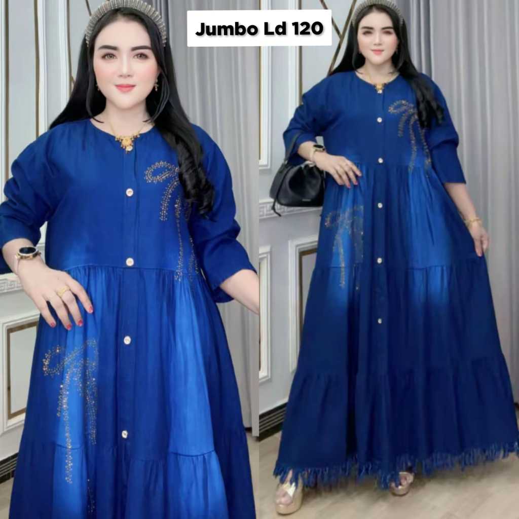 Arin Bervariasi Gamis Jumbo Semi Jeans LD 120 PB 130 Yang Suka Gaya Santai
