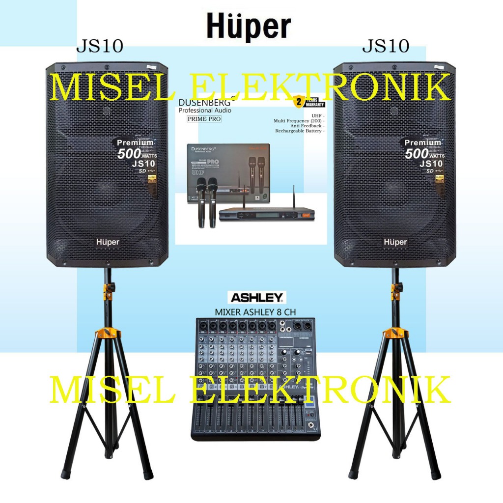 Paket Sound system Speaker aktif 15 Inch Huper JS10 Mixer Audio 8 Channel