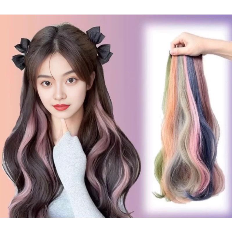 < SJA > Jepitan Pemanjang rambut warna warni / Wig rambut palsu wanita / Jepitan Wig Warna Warni Jep
