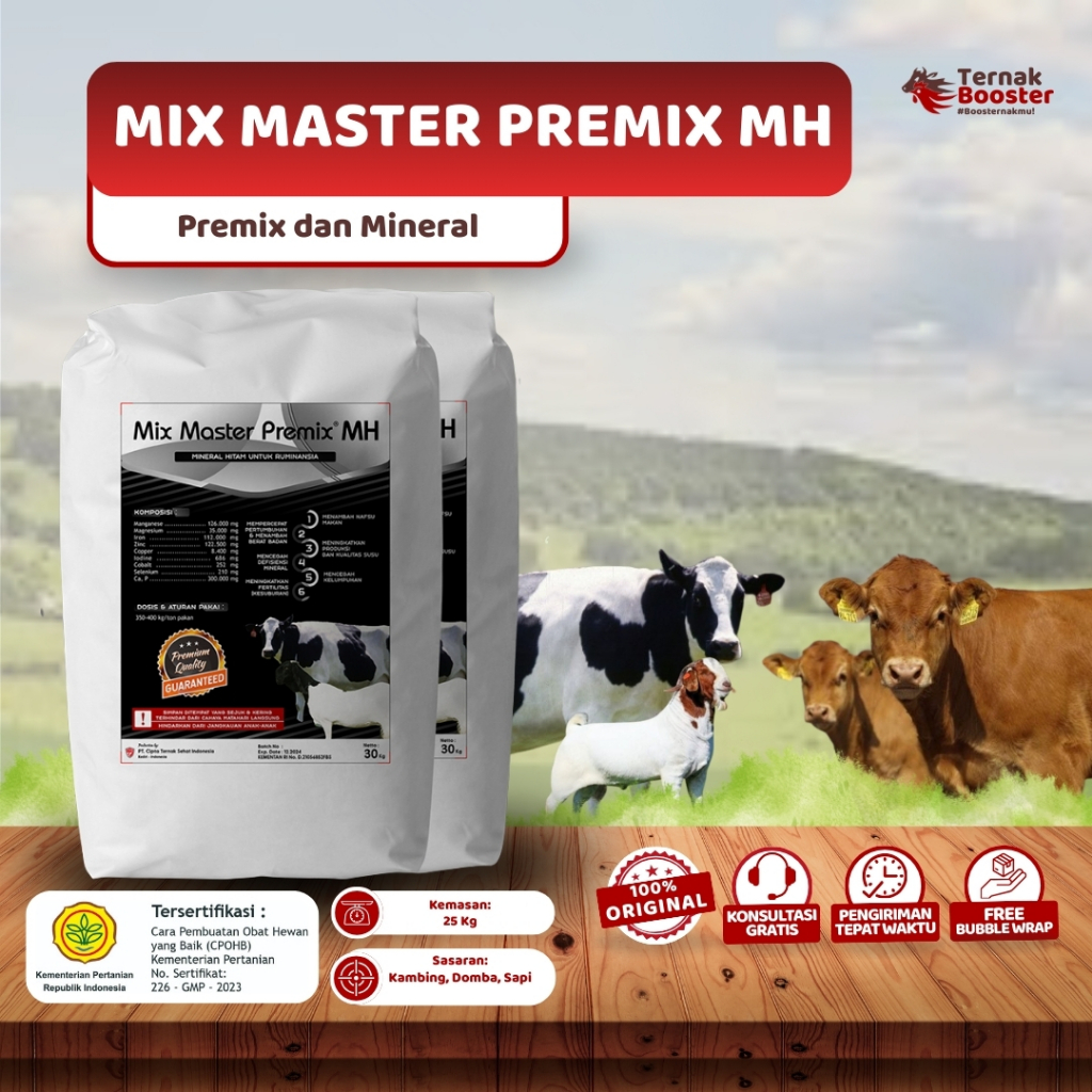 Mineral Hitam Premium Mix Master – Premix Mineral Pencegah Lumpuh untuk Sapi & Kambing 30 KG
