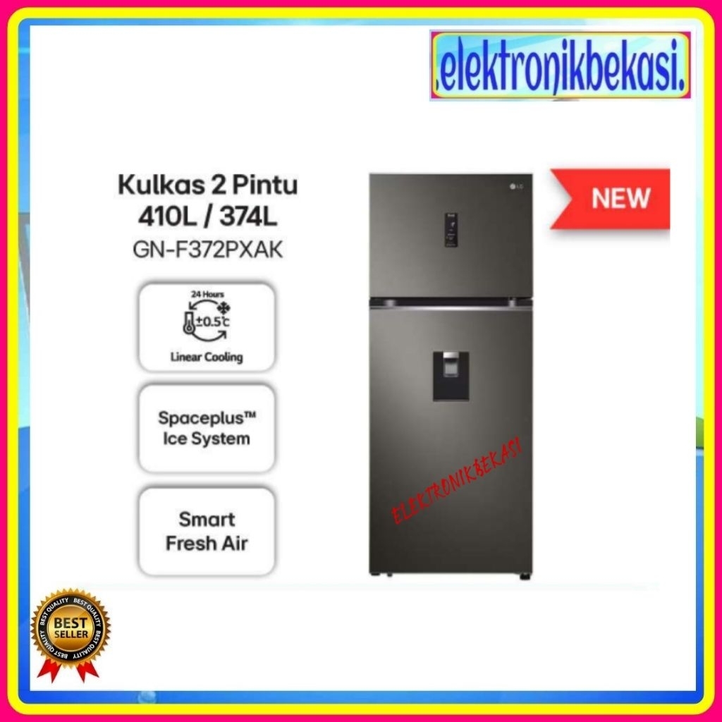 KULKAS LG GNF 372 PXAK / KULKAS LG 2 PINTU 410 LITER WITH DISPENSER  / LG GN-F 372 PXAK DISPENSER