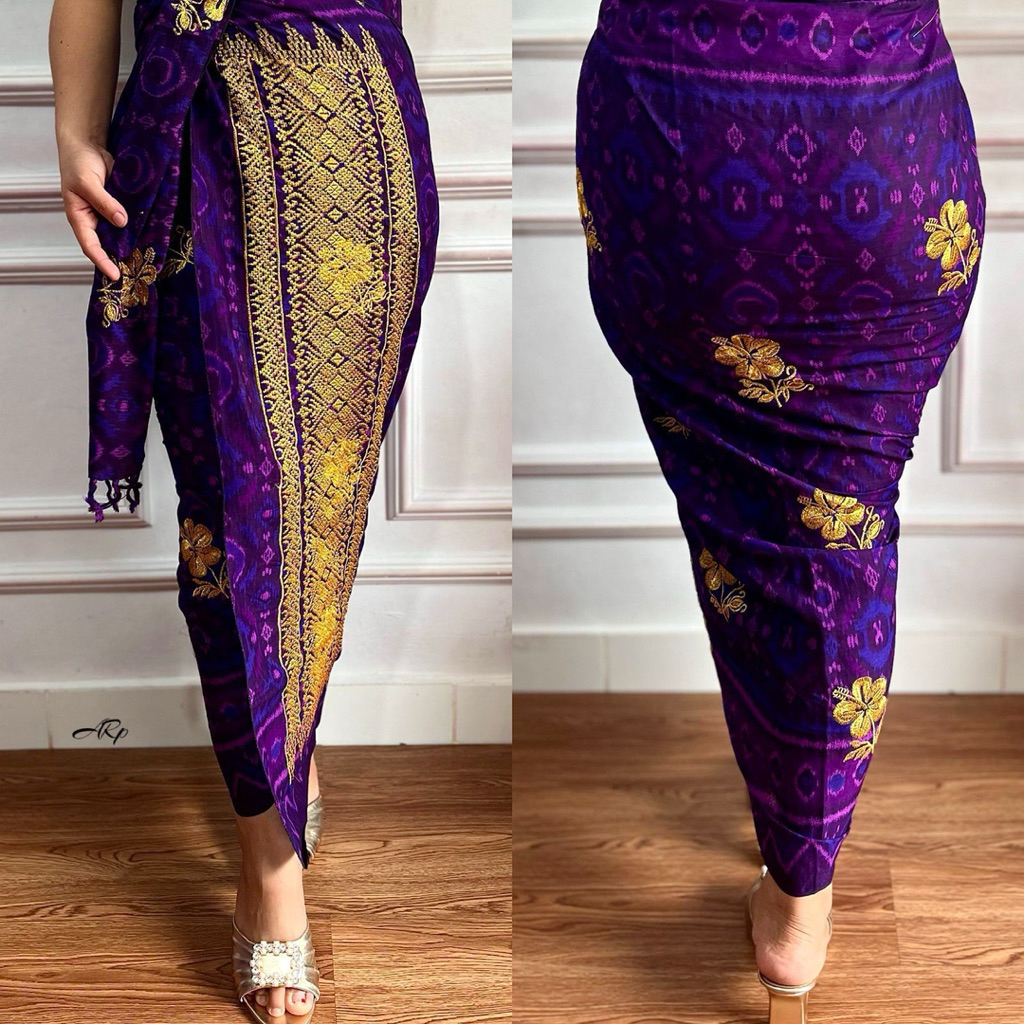 Kamen lembaran katun endek tumpal bordir set selendang / bahan katun halus / BEST SELLER